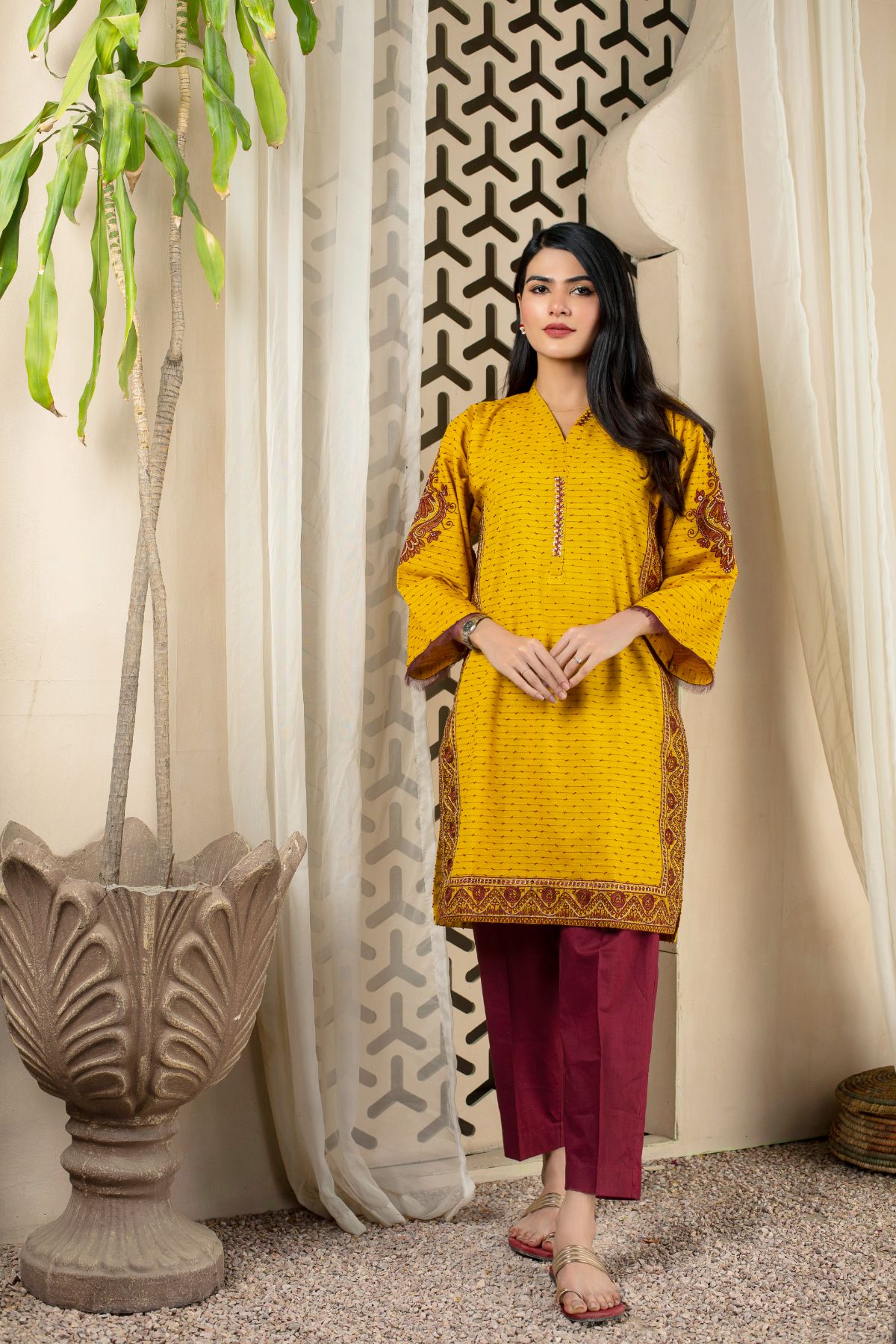 Mustard Embroidered shirt - LDS 567