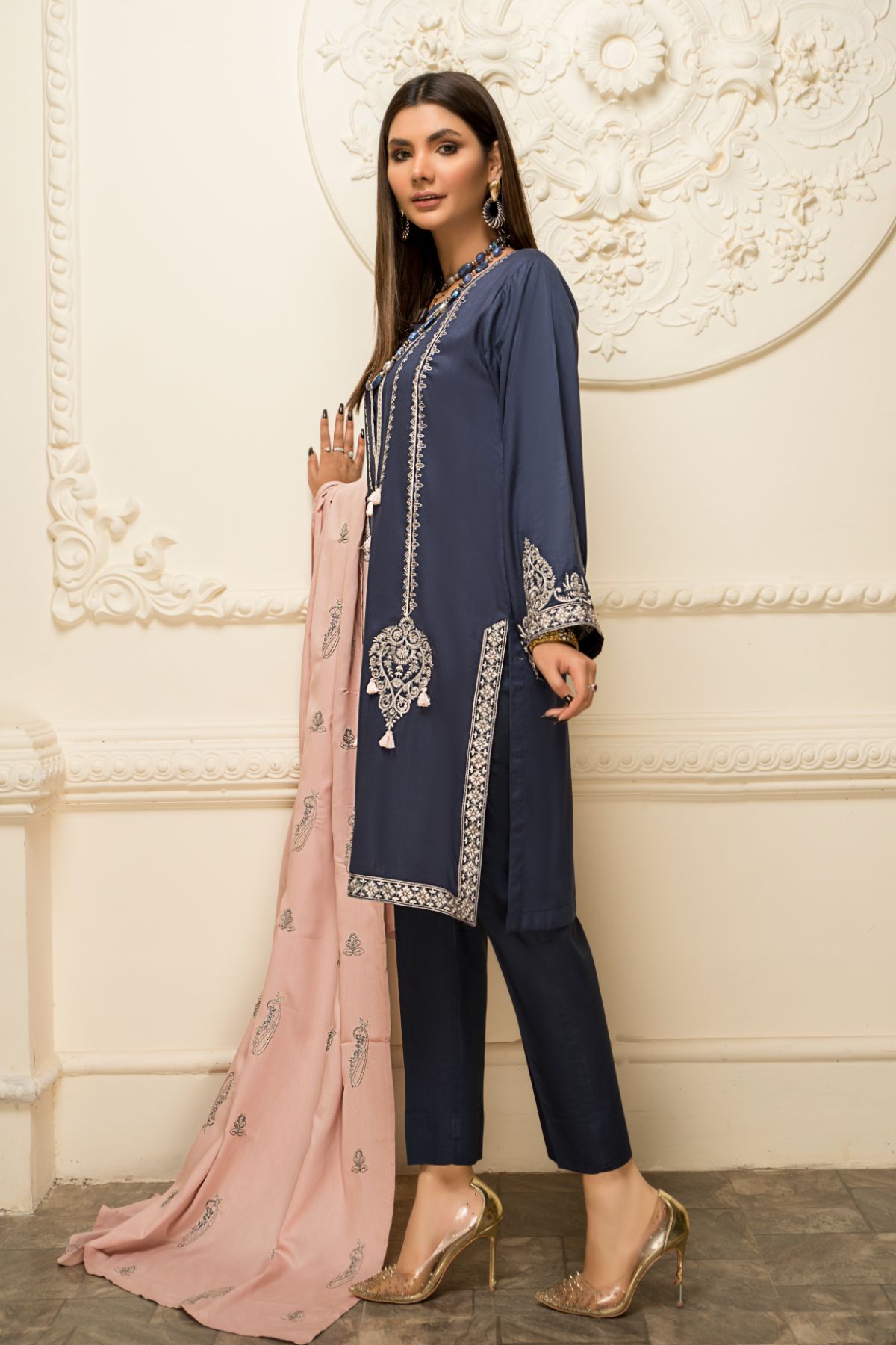 Women Solid Embroidered 2 Piece Suit - LDS732