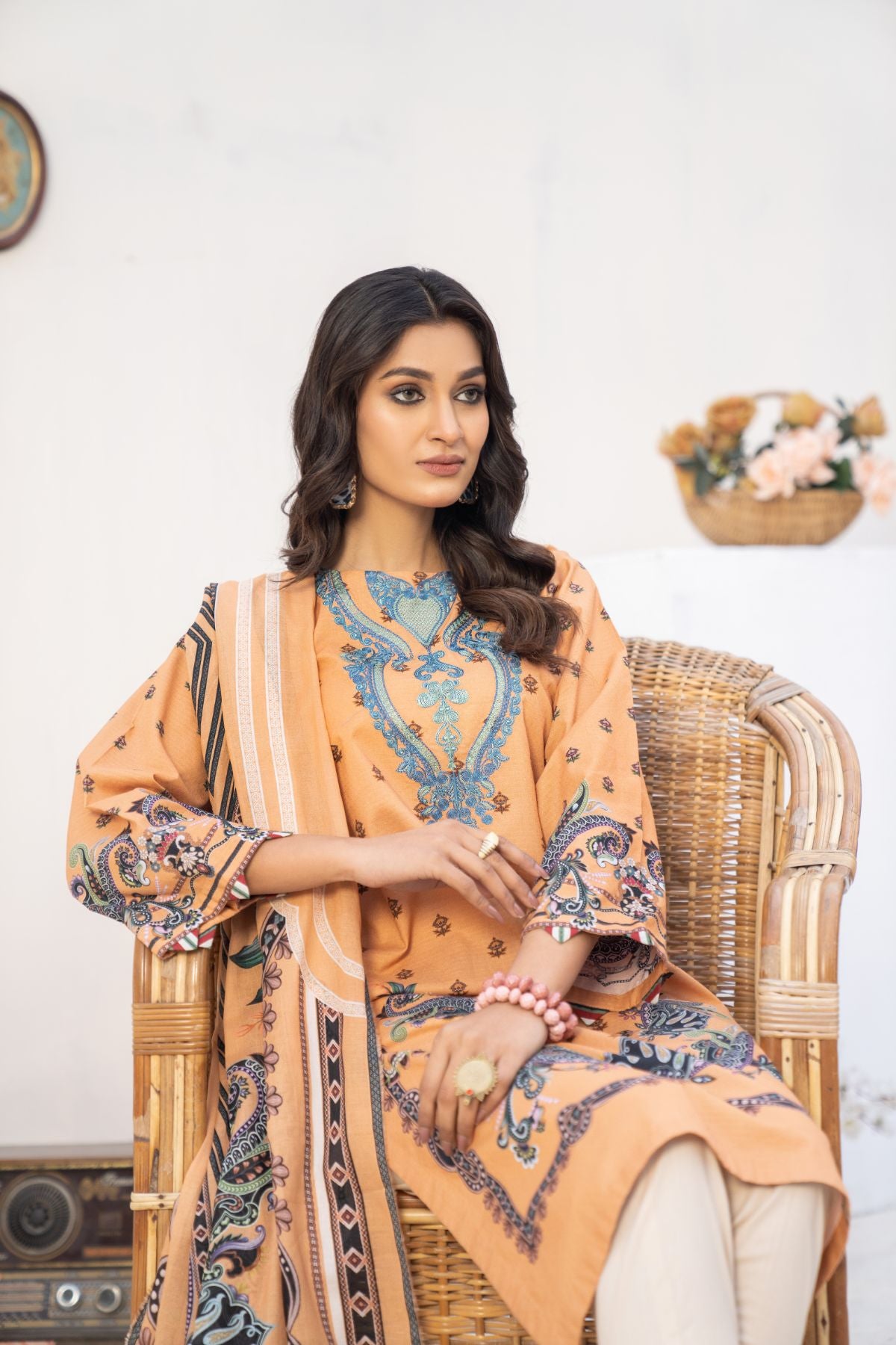 2PC Printed Embroidered Suit - LDS 766