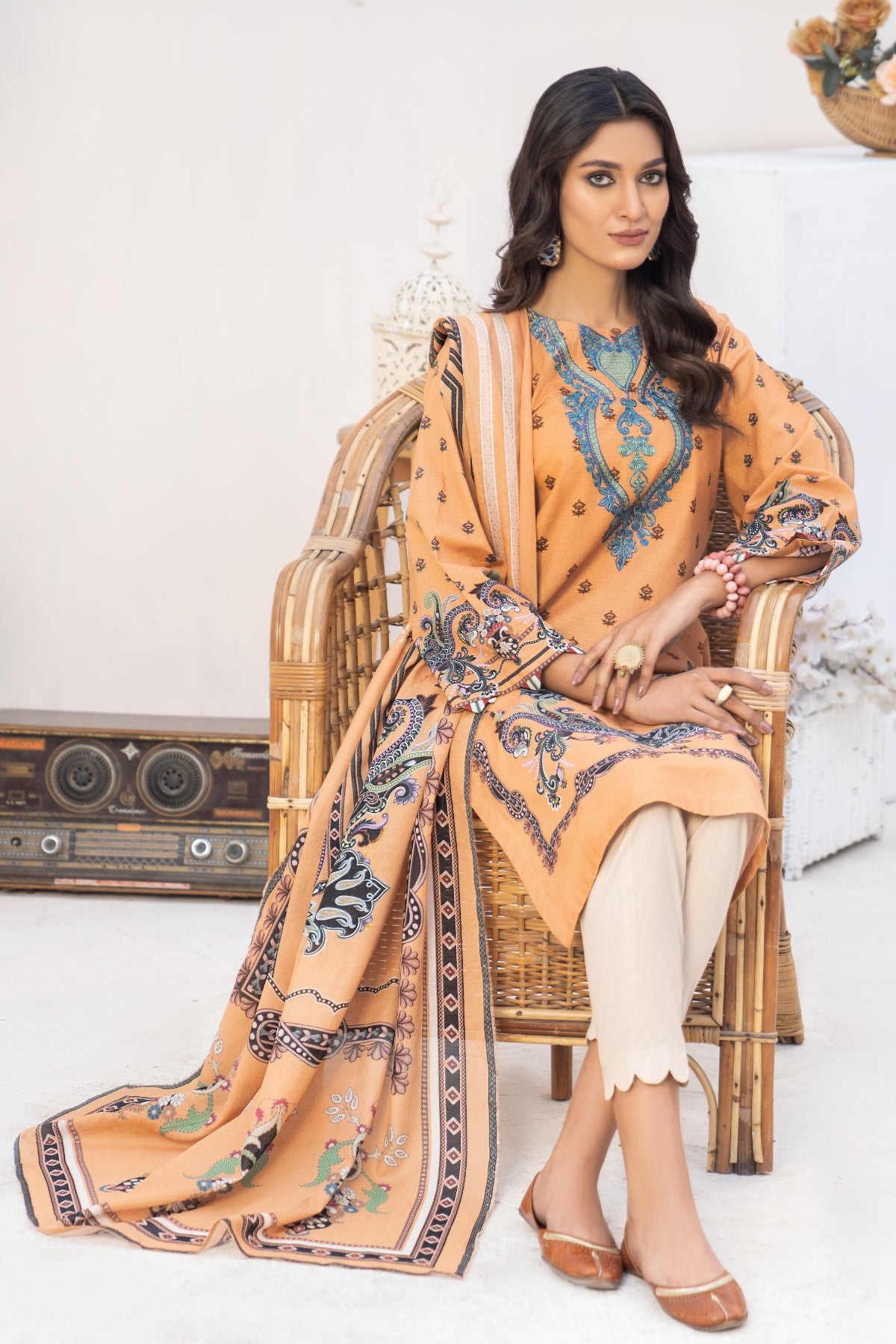 2PC Printed Embroidered Suit - LDS 766