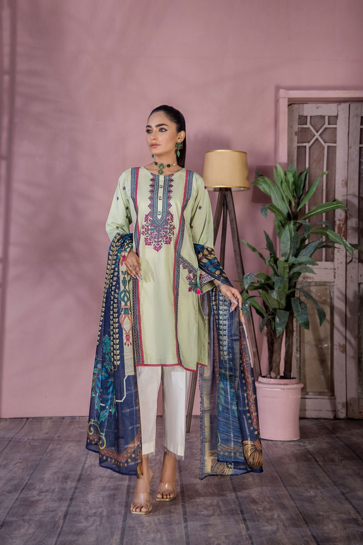 2PC Solid Embroidered suit - LDS 788