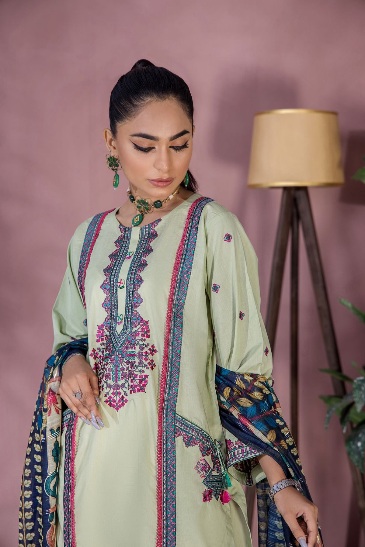 2PC Solid Embroidered suit - LDS 788