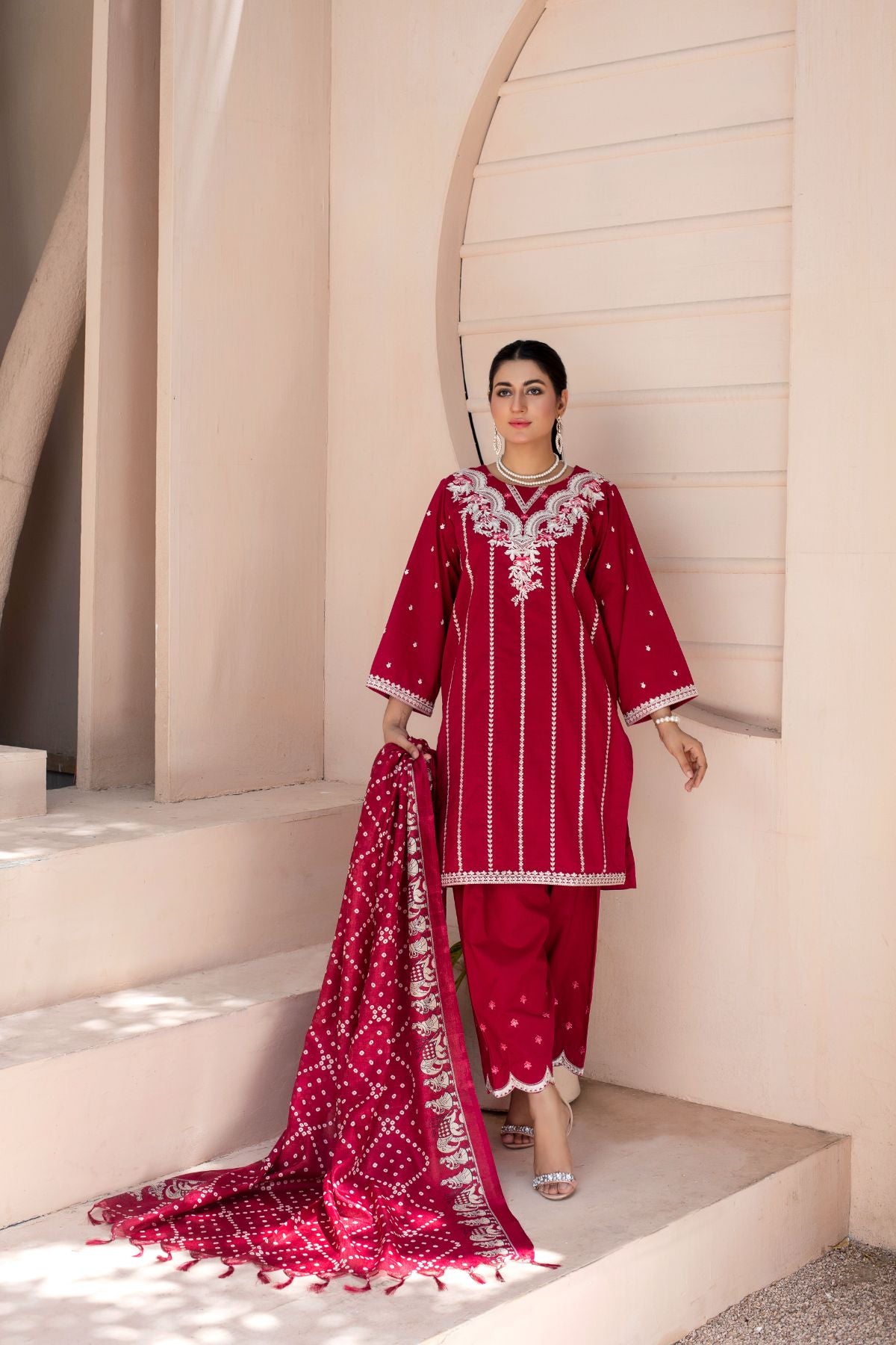 3PC Embroidered Suit - LDS 555
